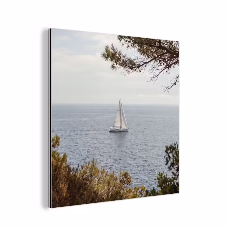 Alu-Dibond-Bild - Segelboot – Bäume – Wasser - Zeilboot - bomen - water aluminium wit klein
