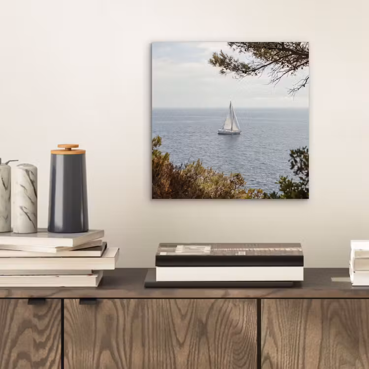 Alu-Dibond-Bild - Segelboot – Bäume – Wasser - Zeilboot - bomen - water aluminium wit klein
