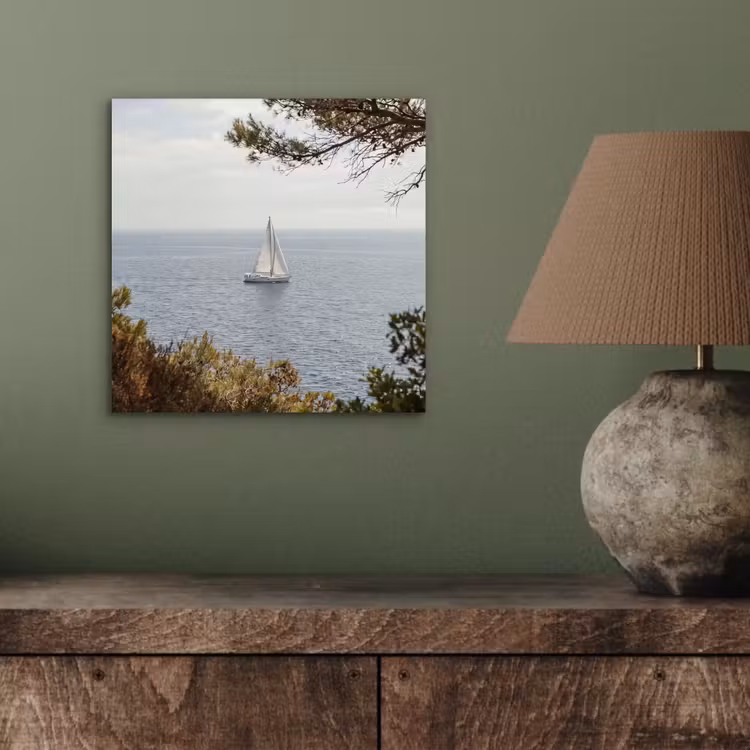 Alu-Dibond-Bild - Segelboot – Bäume – Wasser - Zeilboot - bomen - water aluminium wit klein