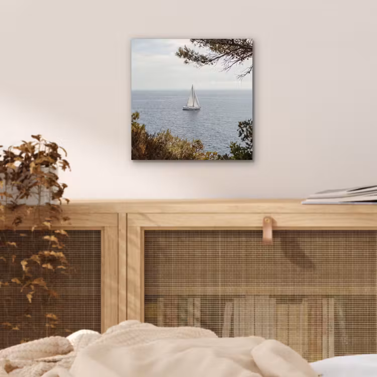 Alu-Dibond-Bild - Segelboot – Bäume – Wasser - Zeilboot - bomen - water aluminium wit klein