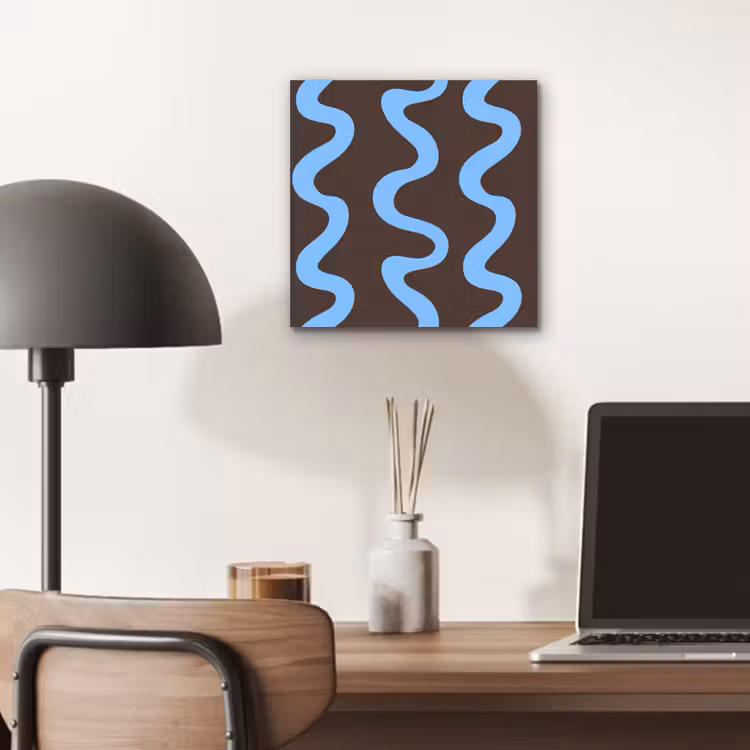 Kronkelende lijnen - Blauw - Bruin - Minimalistisch aluminium wit klein 46 -sfeer5