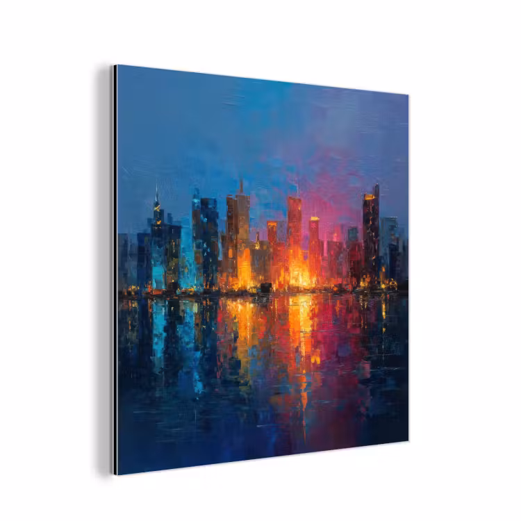 Skyline - Penseelstreken - Donkerblauw - Lichtgevend aluminium wit klein -3d