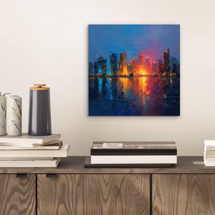 Skyline - Penseelstreken - Donkerblauw - Lichtgevend aluminium wit klein -sfeer1