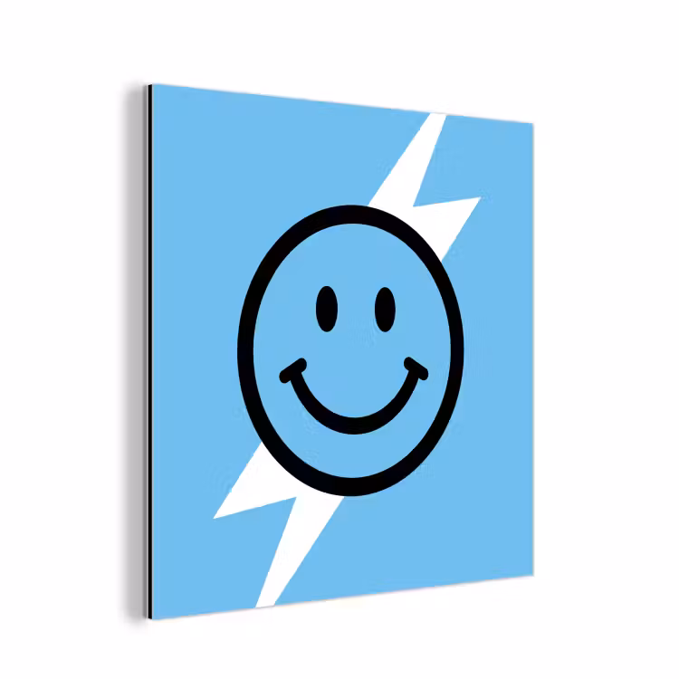 Smiley - Blauw - Bliksem aluminium wit klein -3d