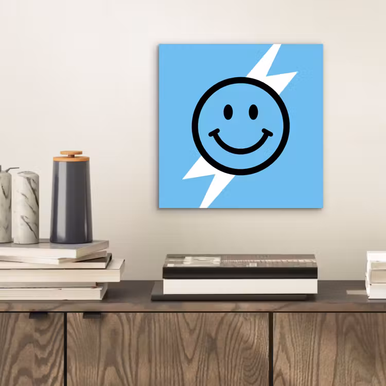 Smiley - Blauw - Bliksem aluminium wit klein -sfeer1