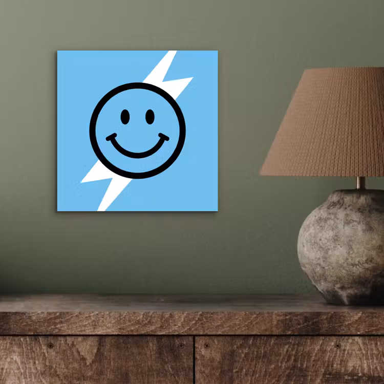 Smiley - Blauw - Bliksem aluminium wit klein -sfeer2