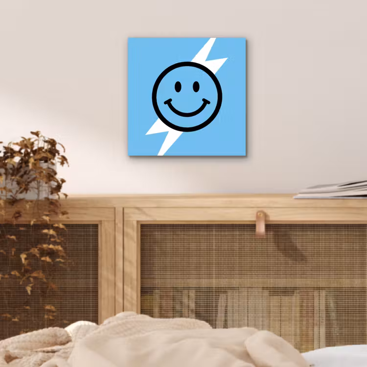Smiley - Blauw - Bliksem aluminium wit klein -sfeer3