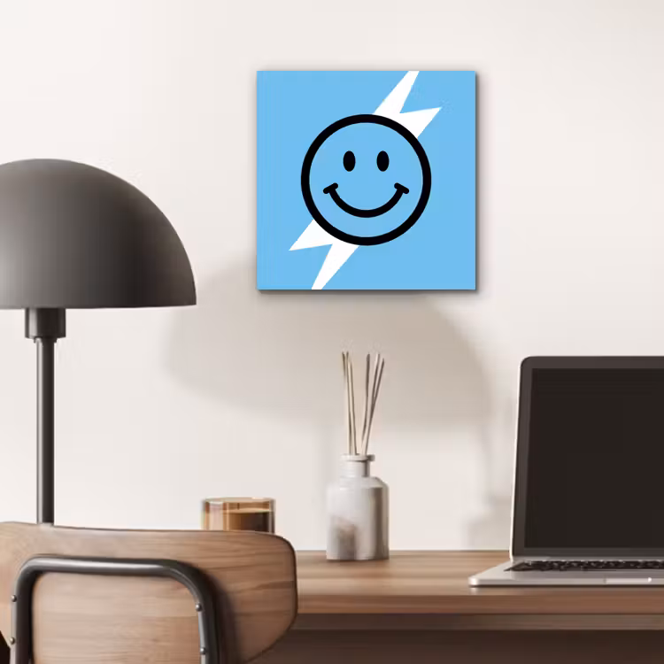 Smiley - Blauw - Bliksem aluminium wit klein -sfeer5