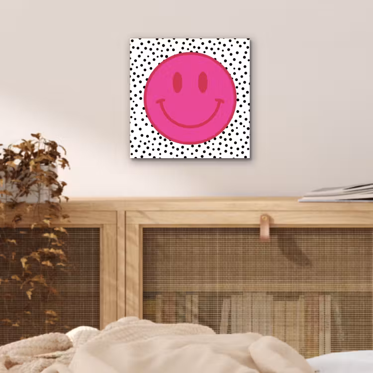 Smiley - Roze - Stippen aluminium wit klein -sfeer3