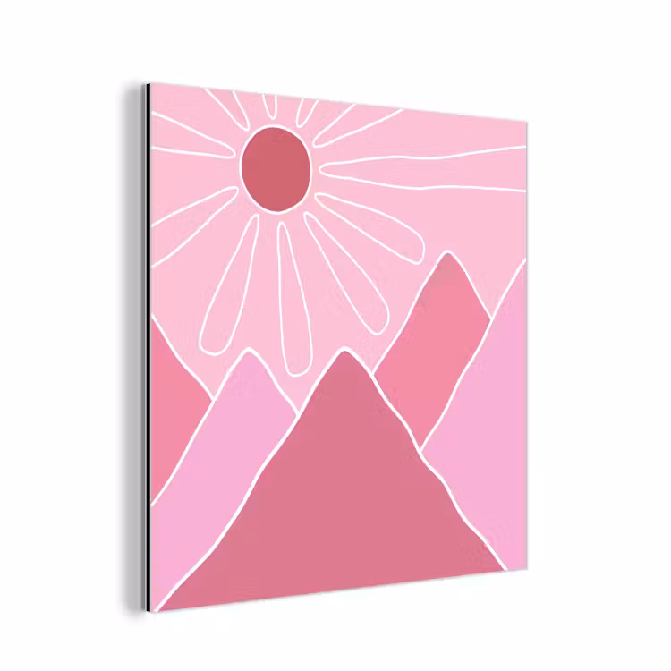 Zon - Bergen - Natuur - Abstract - Roze aluminium wit klein -3d
