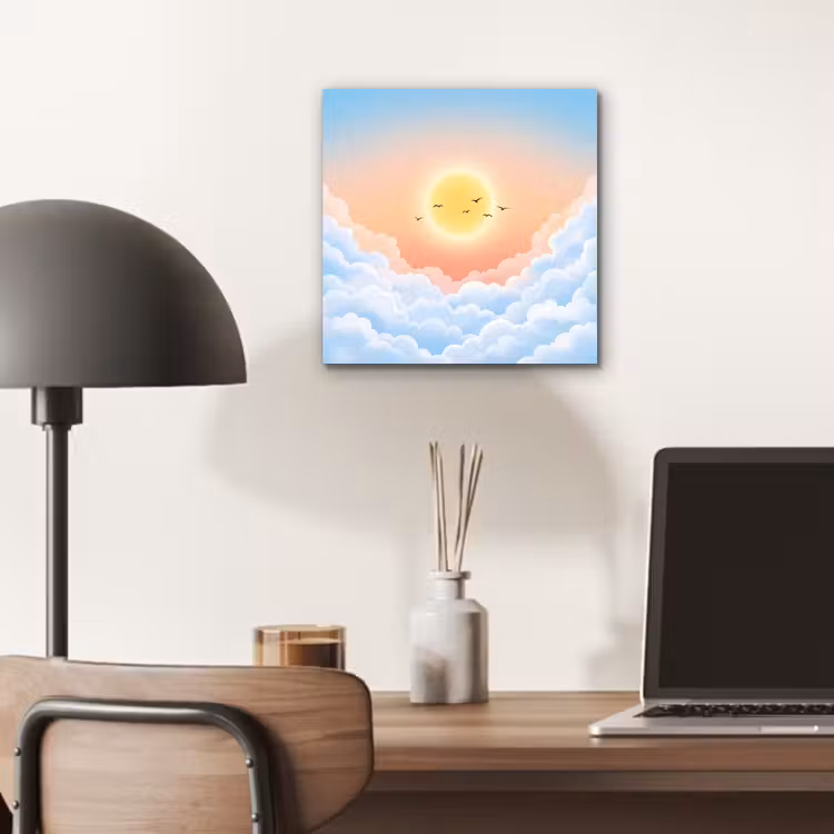 Zon - Vogels - Lucht - Natuur - Geel aluminium wit klein -sfeer5