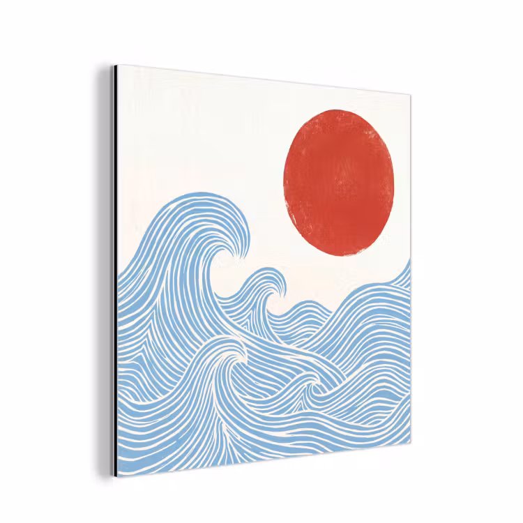 Zon - Golven - Oceaan - Abstract - Rood aluminium wit klein -3d