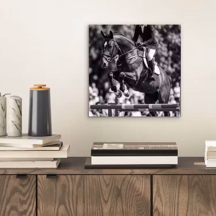 Springen - Paard - Zwart - Wit aluminium wit klein -sfeer1