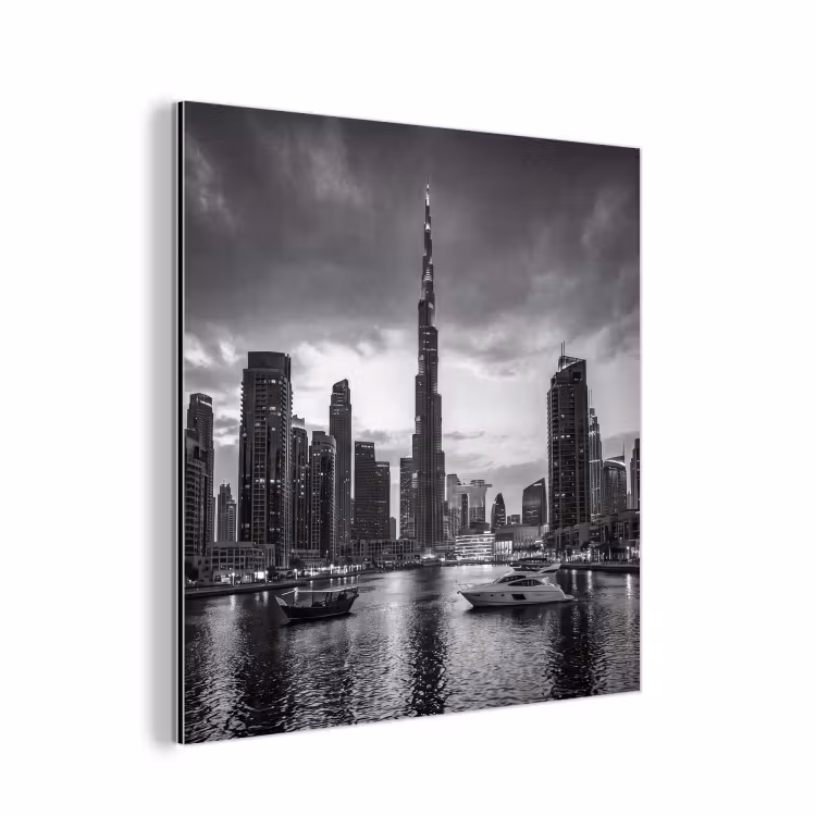 Stad - Skyline - Architectuur - Avond - Zwart-wit aluminium wit klein -3d