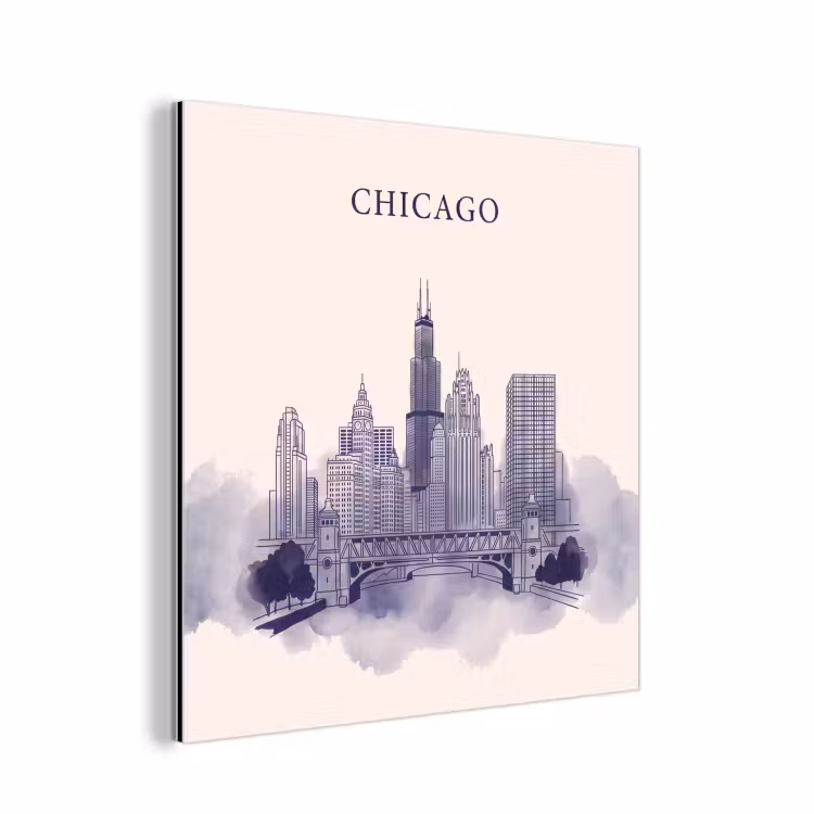 Stad - Skyline - Architectuur - Lijntekening - Blauw aluminium wit klein -3d