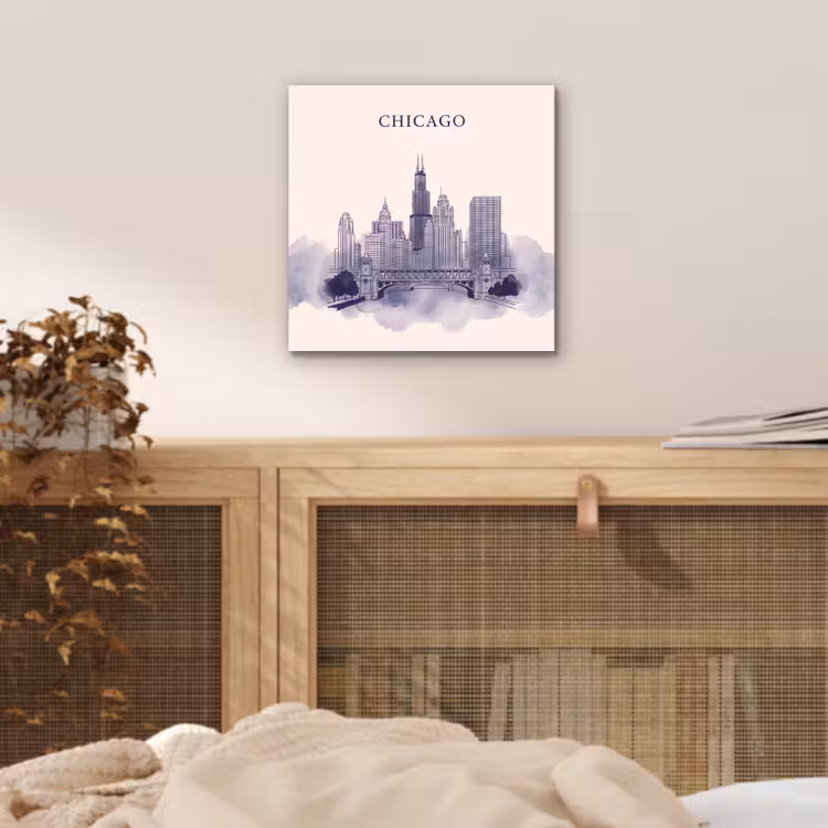 Stad - Skyline - Architectuur - Lijntekening - Blauw aluminium wit klein -sfeer3