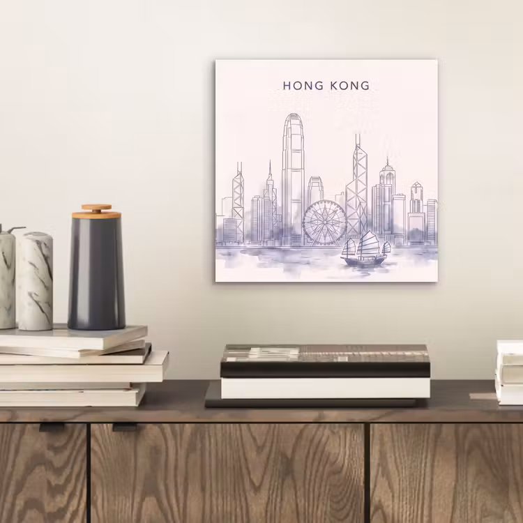 Stad - Skyline - Water - Lijntekening - Blauw aluminium wit klein -sfeer1