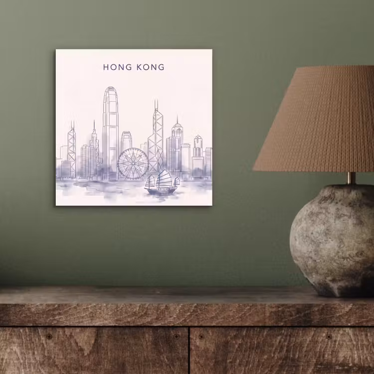Stad - Skyline - Water - Lijntekening - Blauw aluminium wit klein -sfeer2