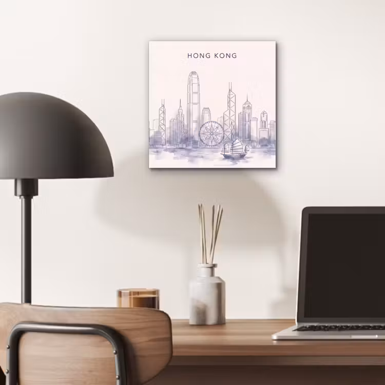 Stad - Skyline - Water - Lijntekening - Blauw aluminium wit klein -sfeer5