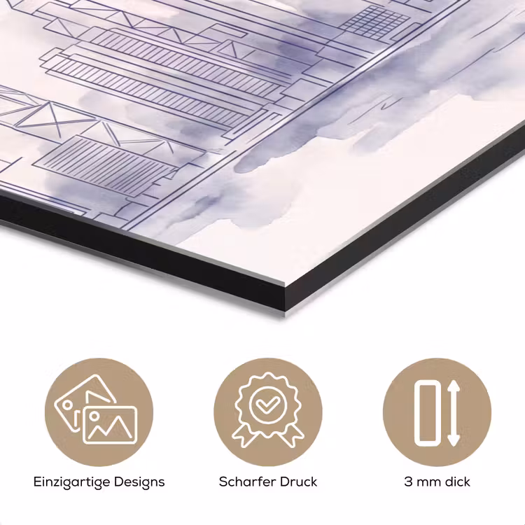 Stad - Skyline - Water - Lijntekening - Blauw aluminium wit klein -closeup_DE