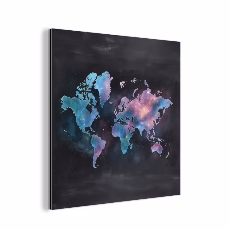 Sterren - Wereldkaart - Blauw aluminium wit klein -3d
