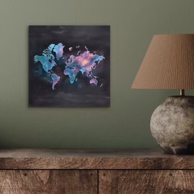 Sterren - Wereldkaart - Blauw aluminium wit klein -sfeer2