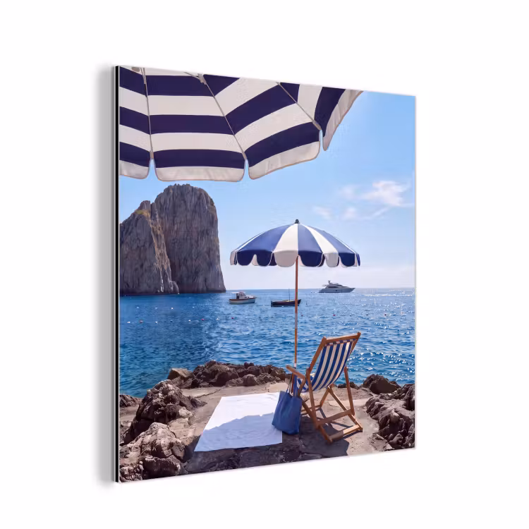 Strand - Ligstoel - Parasol - Zomer - Blauw aluminium wit klein -3d