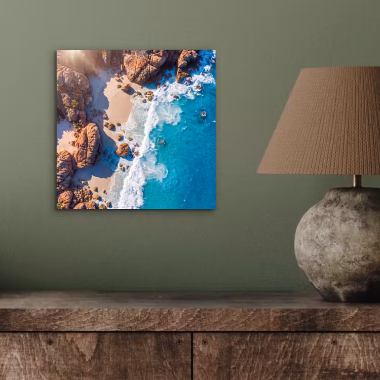Strand - Zee - Rotsen - Natuur - Blauw aluminium wit klein -sfeer2