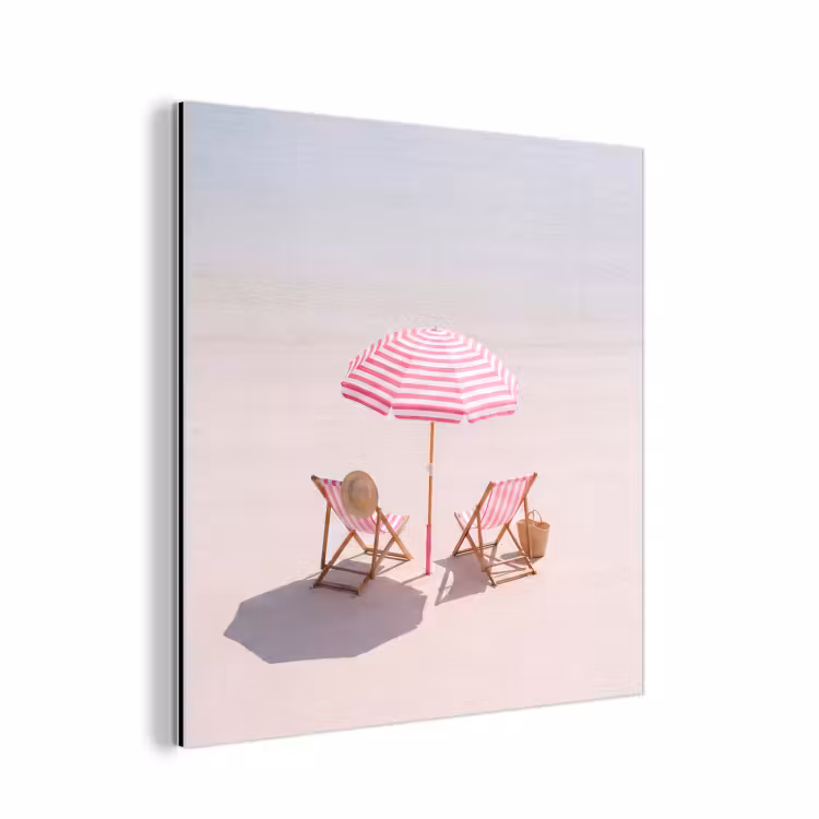 Strand - Parasol - Ligstoel - Zomer - Roze aluminium wit klein -3d