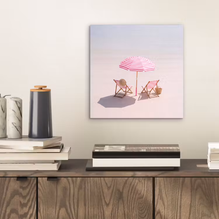 Strand - Parasol - Ligstoel - Zomer - Roze aluminium wit klein -sfeer1