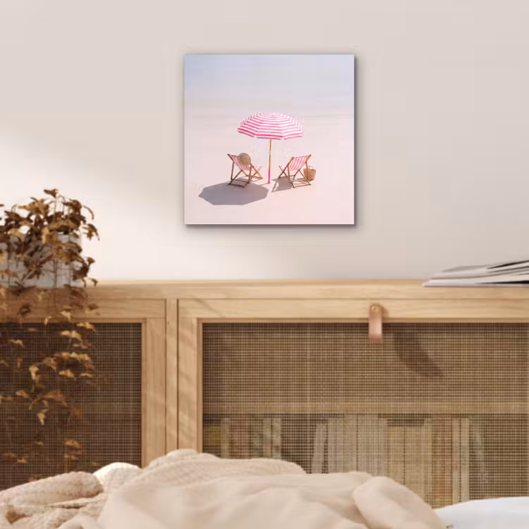 Strand - Parasol - Ligstoel - Zomer - Roze aluminium wit klein -sfeer3