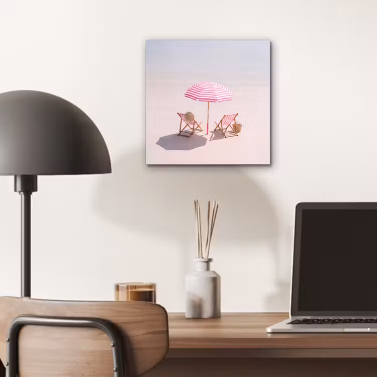 Strand - Parasol - Ligstoel - Zomer - Roze aluminium wit klein -sfeer5