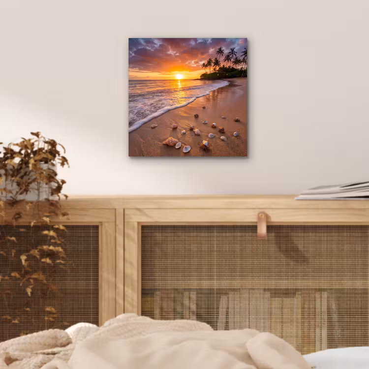 Strand - Zonsondergang - Palmbomen - Natuur - Oranje aluminium wit klein -sfeer3