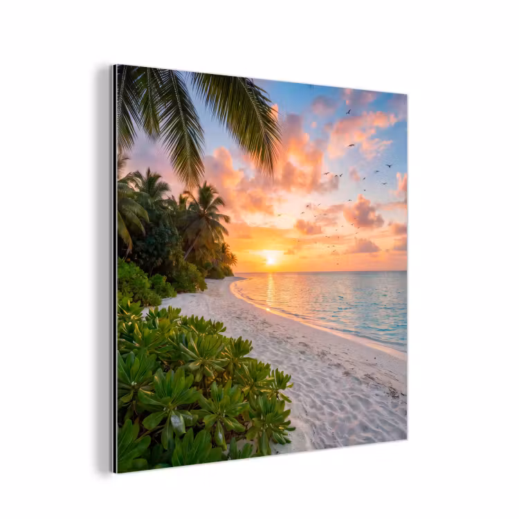 Strand - Zonsondergang - Palmbomen - Tropisch - Natuur aluminium wit klein -3d