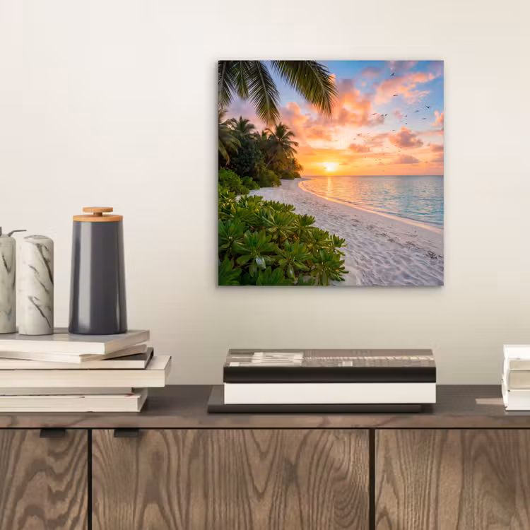 Strand - Zonsondergang - Palmbomen - Tropisch - Natuur aluminium wit klein -sfeer1