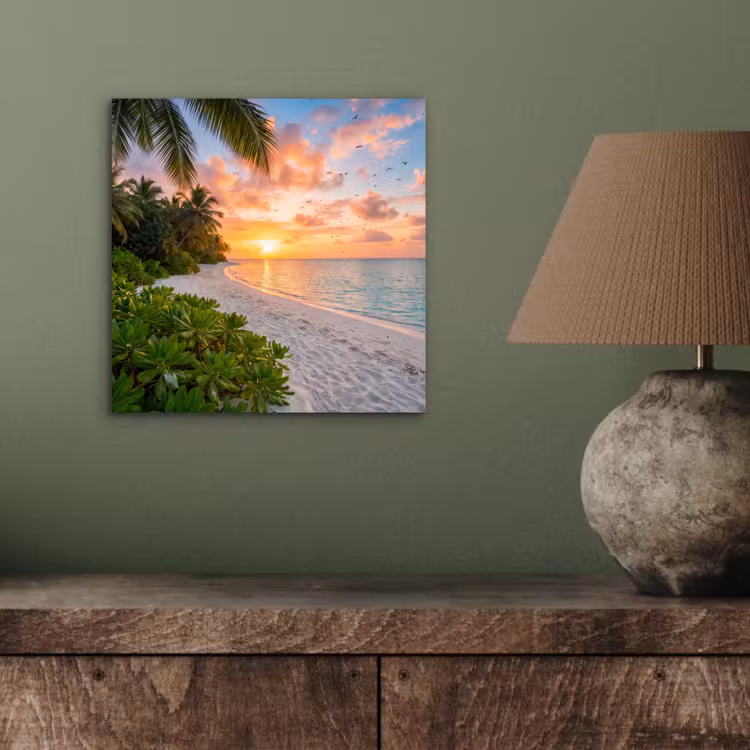 Strand - Zonsondergang - Palmbomen - Tropisch - Natuur aluminium wit klein -sfeer2