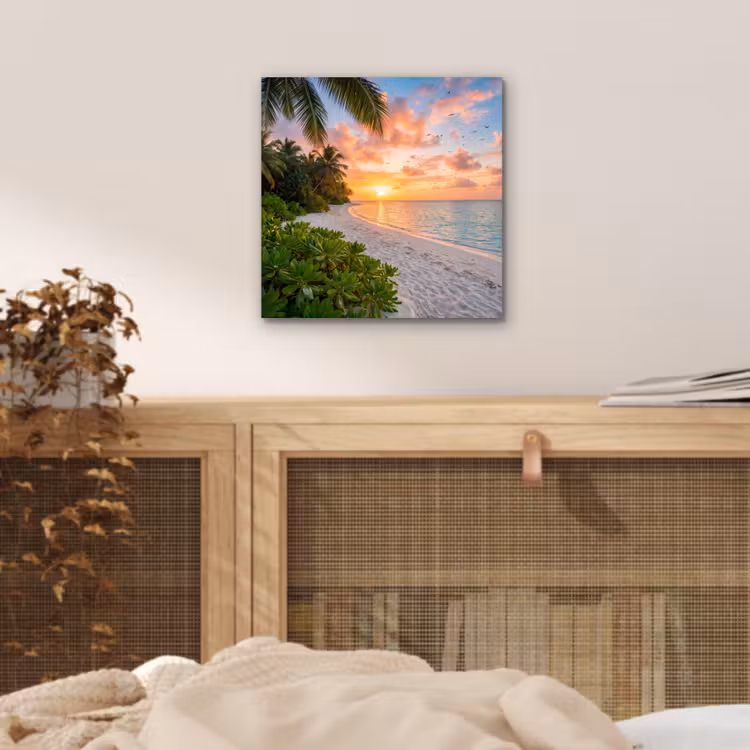 Strand - Zonsondergang - Palmbomen - Tropisch - Natuur aluminium wit klein -sfeer3