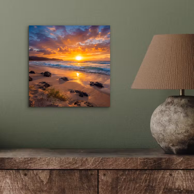 Strand - Zonsondergang - Golven - Natuur - Oranje aluminium wit klein -sfeer2