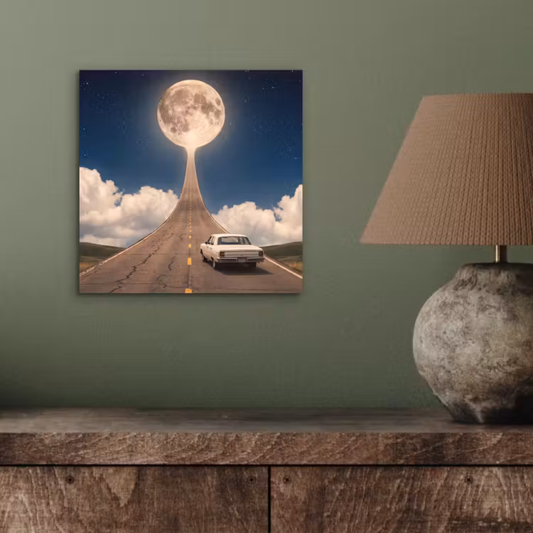 Alu-Dibond-Bild - Straße – Mond – Nacht - Weg - Maan - Nacht aluminium wit klein