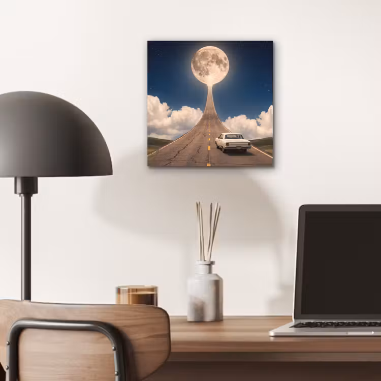 Alu-Dibond-Bild - Straße – Mond – Nacht - Weg - Maan - Nacht aluminium wit klein