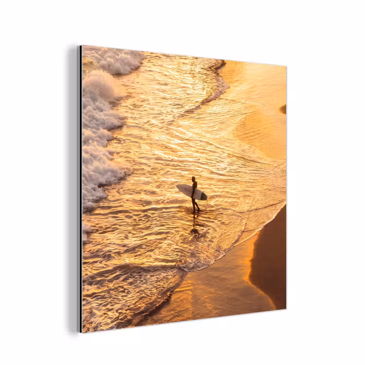 Surfer - Strand - Zonsondergang - Oceaan - Goud aluminium wit klein -3d