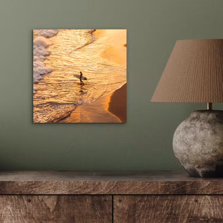 Surfer - Strand - Zonsondergang - Oceaan - Goud aluminium wit klein -sfeer2