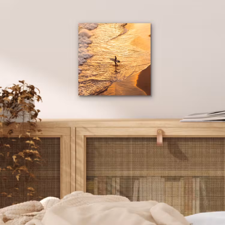 Surfer - Strand - Zonsondergang - Oceaan - Goud aluminium wit klein -sfeer3
