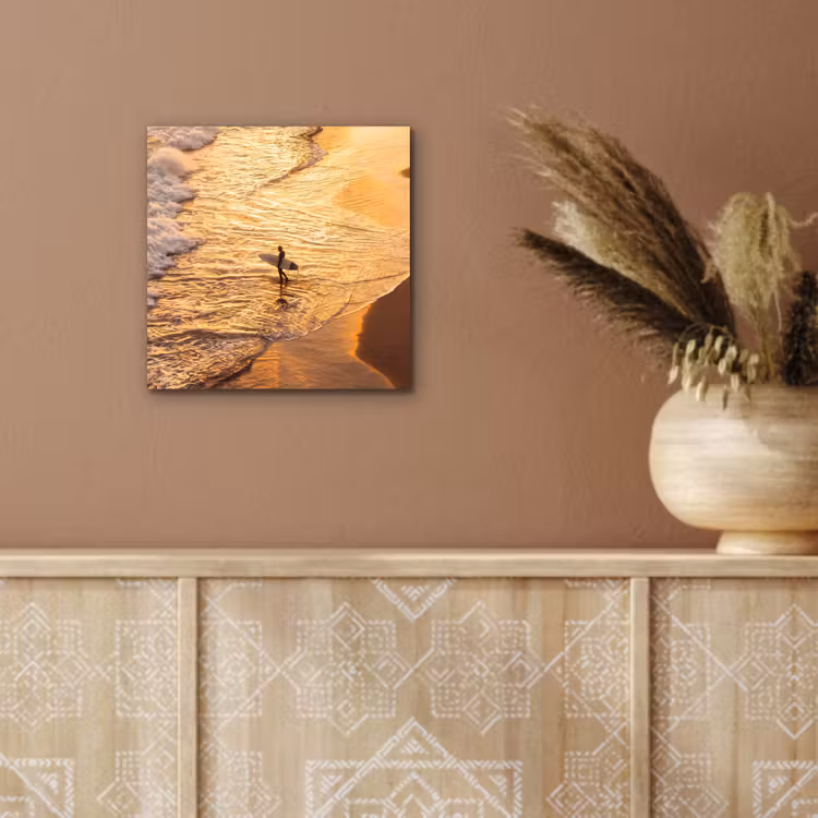 Surfer - Strand - Zonsondergang - Oceaan - Goud aluminium wit klein -sfeer4