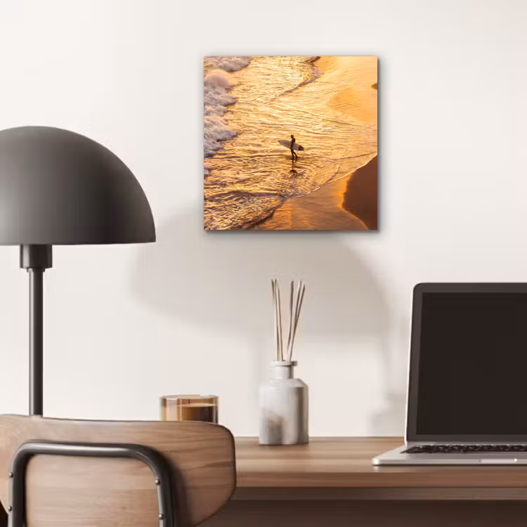 Surfer - Strand - Zonsondergang - Oceaan - Goud aluminium wit klein -sfeer5