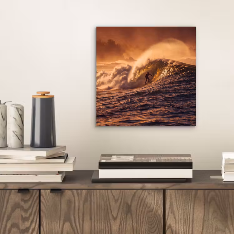 Surfer - Golf - Oceaan - Sport - Oranje aluminium wit klein -sfeer1