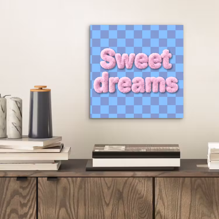 Sweet dreams - Vierkanten - Roze - Blauw aluminium wit klein -sfeer1