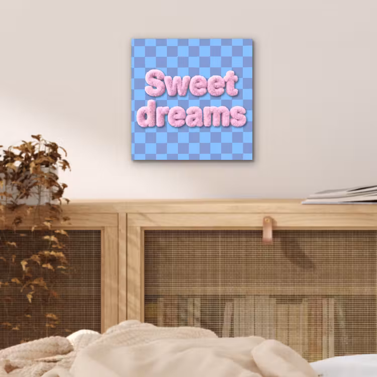 Sweet dreams - Vierkanten - Roze - Blauw aluminium wit klein -sfeer3