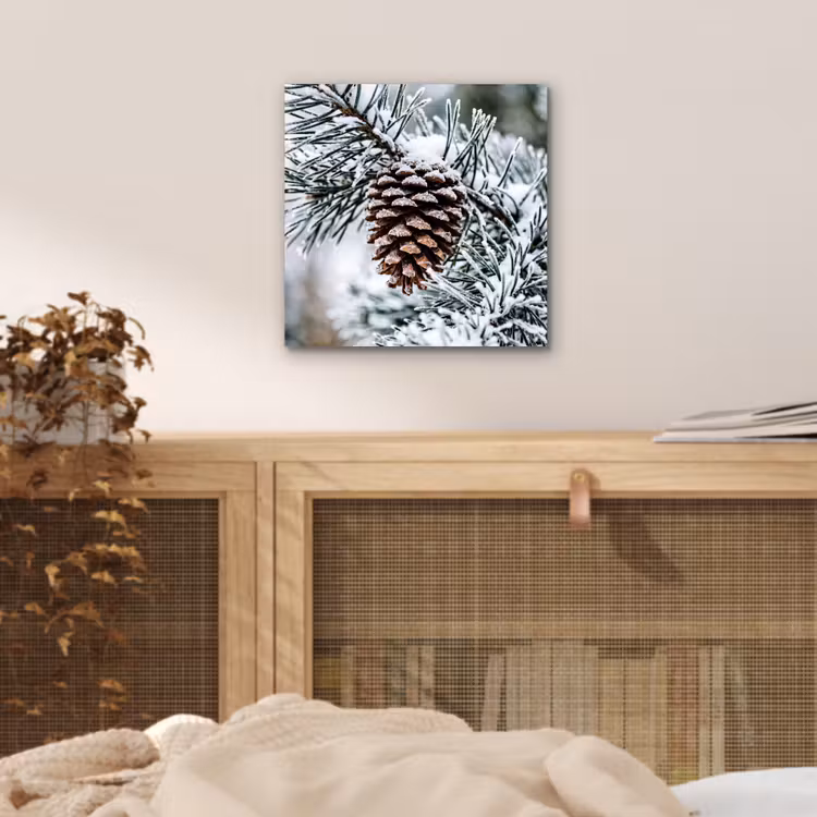 Dennenappel - Tak - Sneeuw - Winter - Sfeervol aluminium wit klein -sfeer3