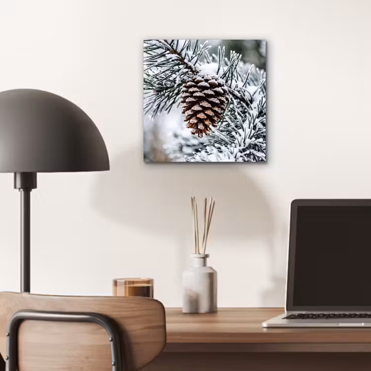Dennenappel - Tak - Sneeuw - Winter - Sfeervol aluminium wit klein -sfeer5
